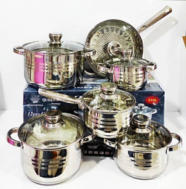 سرویس قابلمه درب استیل کوین رویال آلمان 12 پارچه Queen Royal QR-8878 - تصویر 2