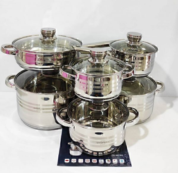 سرویس قابلمه درب استیل کوین رویال آلمان 12 پارچه Queen Royal QR-8878 - تصویر 4